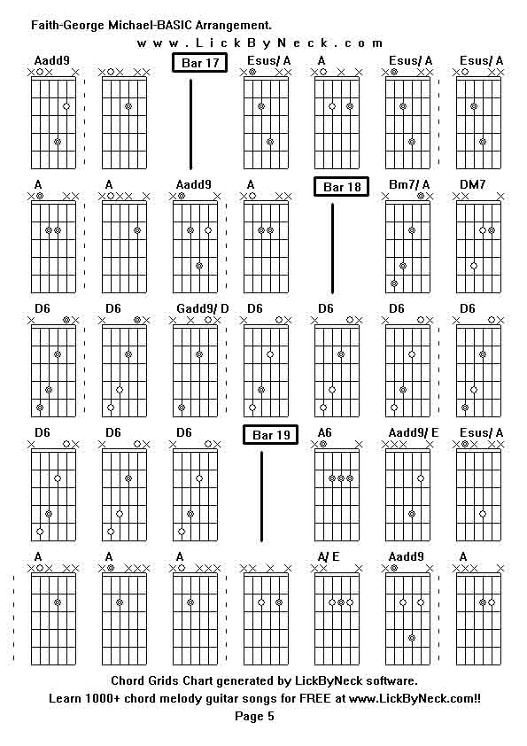 Chord Grids Chart of chord melody fingerstyle guitar song-Faith-George Michael-BASIC Arrangement,generated by LickByNeck software.